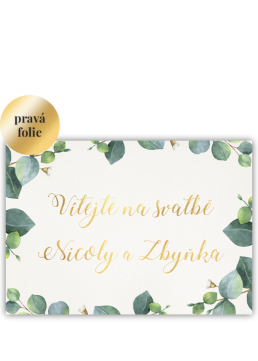 Svadobná uvítacia karta vo formáte A3. Blesková tvorba. - Eukalyptus
